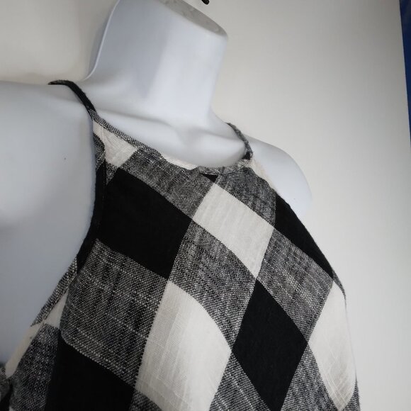 Cloth & Stone White Black Checker Gingham Mini Frayed Hem Halter Dress XS - Picture 5 of 13